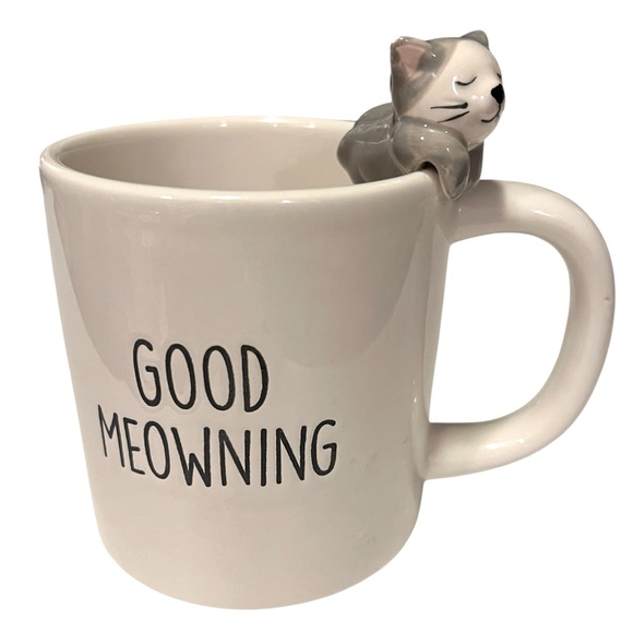 ECCOLO Good Meowing Coffee Mug with 3D Gray Cat Resting on the Edge - Picture 7 of 12